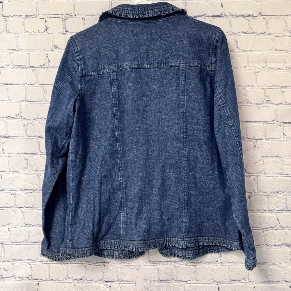 D&Co. Women's Denim Jacket Ruffle Zip Jacket Small 97%cotton Excellent - Picture 3 of 5